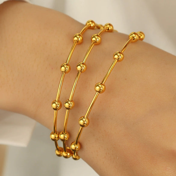 Stainless Steel And 316L Stainless Steel Minimalist Geometric Round Bead Women's Bracelet With Electroplating