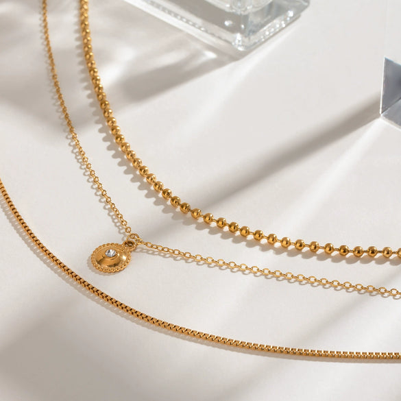 Stainless Steel And Titanium Steel Multilayer Bead Chain With Diamond Stacked Geometric Necklace Electroplated Light Luxury Women's Jewelry