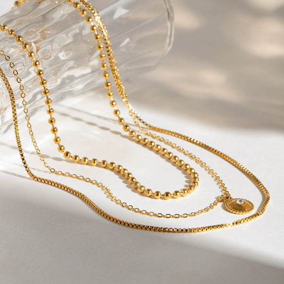 Stainless Steel And Titanium Steel Multilayer Bead Chain With Diamond Stacked Geometric Necklace Electroplated Light Luxury Women's Jewelry