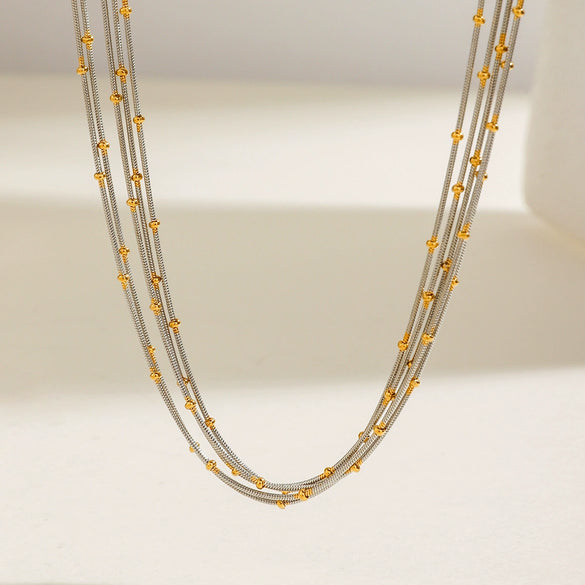 Stainless Steel And Titanium Steel Multilayer Stacked Geometric Style Necklace With Electroplating Treatment For Women