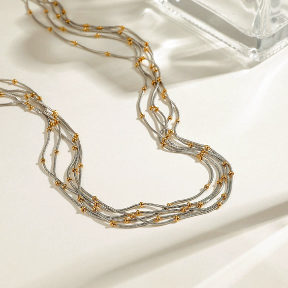 Stainless Steel And Titanium Steel Multilayer Stacked Geometric Style Necklace With Electroplating Treatment For Women