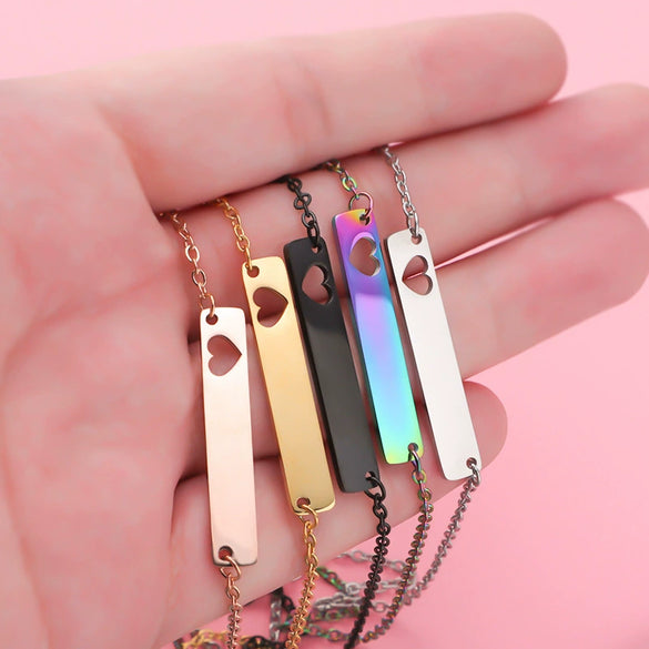 Stainless Steel And Titanium Steel Necklace Rectangular Cut Out Heart Pendant Cross Chain Geometric Style