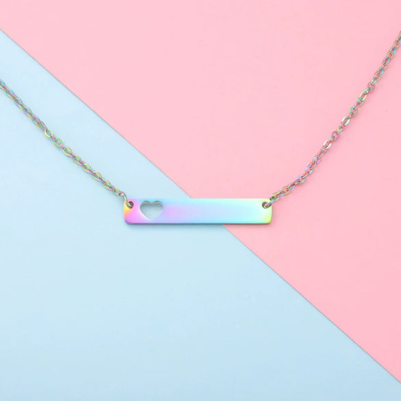 Stainless Steel And Titanium Steel Necklace Rectangular Cut Out Heart Pendant Cross Chain Geometric Style