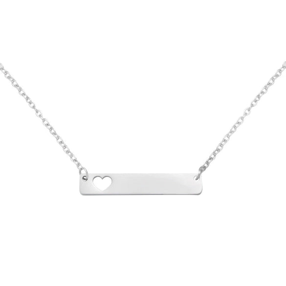 Stainless Steel And Titanium Steel Necklace Rectangular Cut Out Heart Pendant Cross Chain Geometric Style