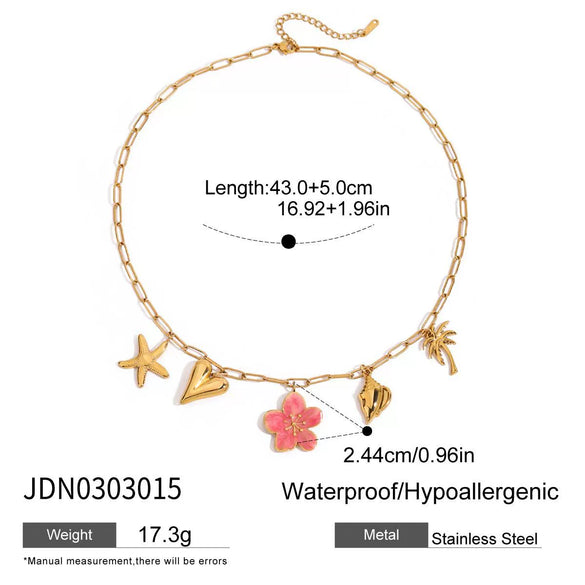 Stainless Steel And Titanium Steel Necklace With Peach Blossom And Starfish Pendant Light Luxury Niche Style Electroplated For Women