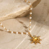 Stainless Steel And Titanium Steel Pearl Necklace With Geometric Style Sunflower Pendant And Regular Chain Electroplated