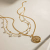 Stainless Steel And Titanium Steel Pearl With Diamond Pendant Necklace Geometric Style Electroplating Design For Women