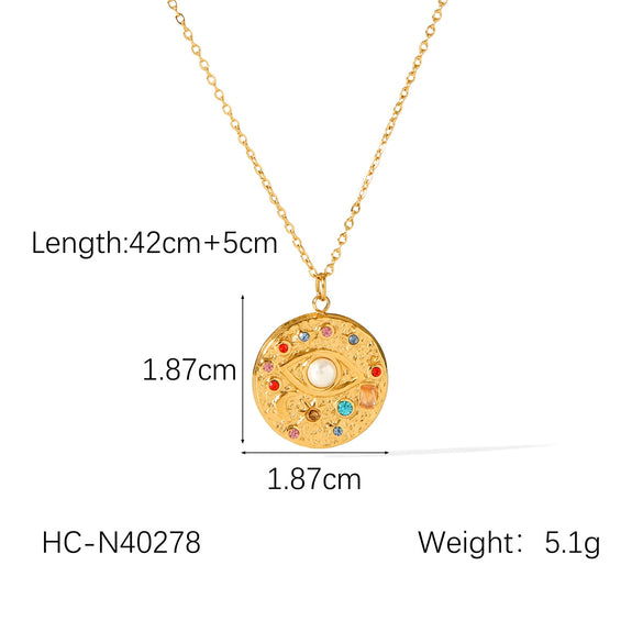 Stainless Steel And Titanium Steel Pendant Necklace With Sun And Moon Geometric Pattern And Embossed Star Electroplated