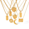 Stainless Steel And Titanium Steel Pendant Necklace With Sun And Moon Geometric Pattern And Embossed Star Electroplated
