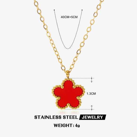 Stainless Steel And Titanium Steel Plant Flower Stud Earrings And Necklace Set For Women With Electroplating Treatment