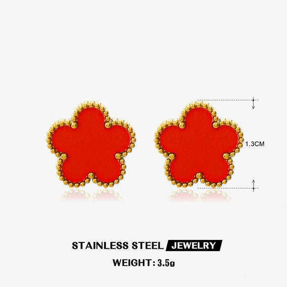 Stainless Steel And Titanium Steel Plant Flower Stud Earrings And Necklace Set For Women With Electroplating Treatment