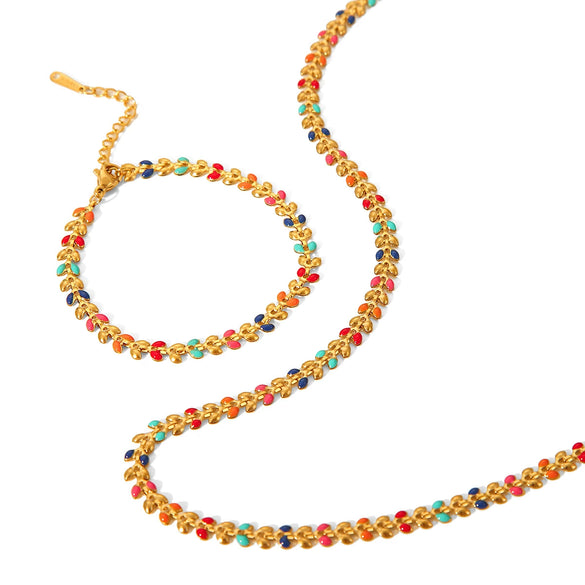 Stainless Steel And Titanium Steel Plant Flowers Geometric Electroplated Necklace And Bracelet