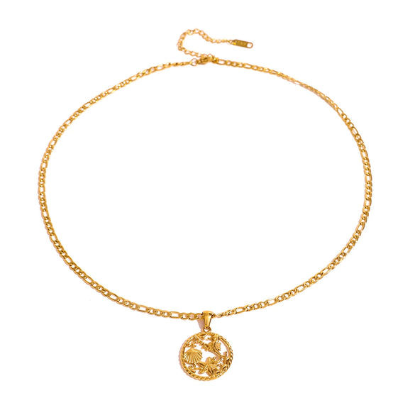 Stainless Steel And Titanium Steel Starfish Animal Zodiac Pendant Necklace With Electroplating
