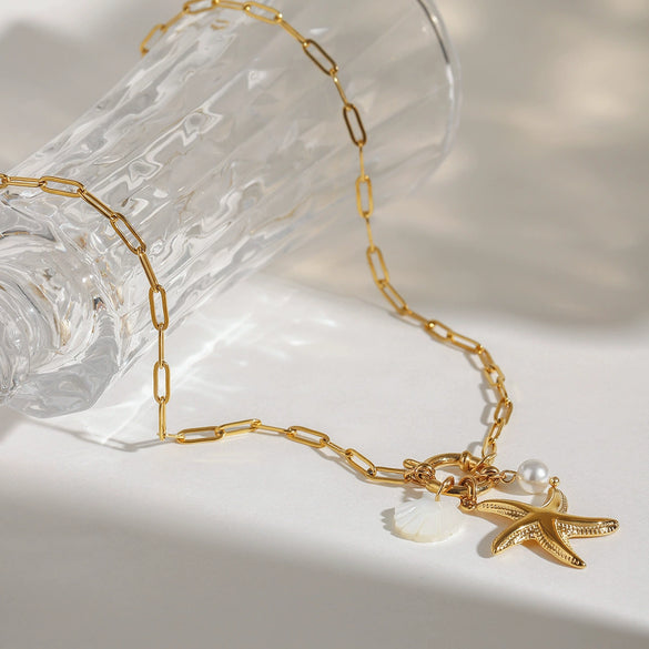 Stainless Steel And Titanium Steel Starfish Shell Pendant Electroplated For Women