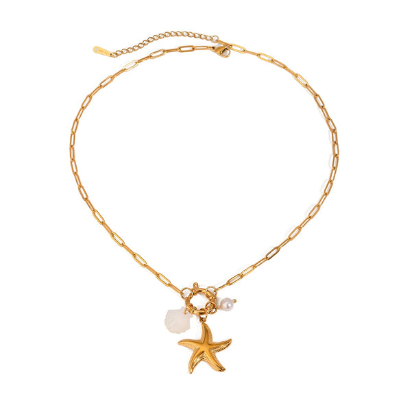 Stainless Steel And Titanium Steel Starfish Shell Pendant Electroplated For Women
