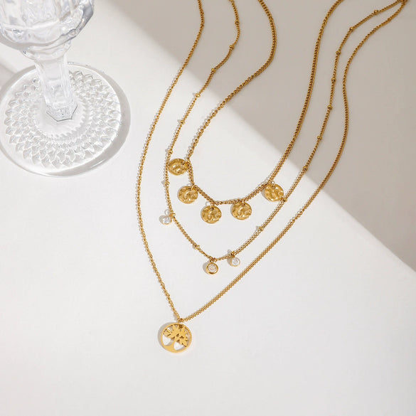 Stainless Steel And Titanium Steel Tree Of Life Multilayer Necklace With Electroplating For Women