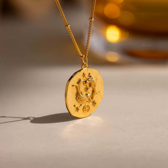 Stainless Steel And Titanium Steel Twelve Constellations Geometric Oval Pendant Necklace With Vacuum Electroplating