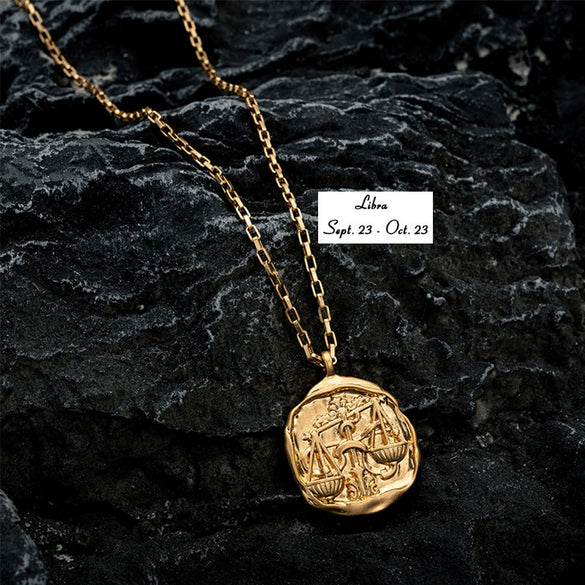 Stainless Steel And Titanium Steel Twelve Constellations Geometric Oval Pendant Necklace With Vacuum Electroplating