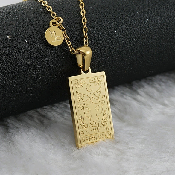 316L Stainless Steel And 316L Stainless Steel Twelve Constellations Pendant Necklace With Cross Chain And Electroplating