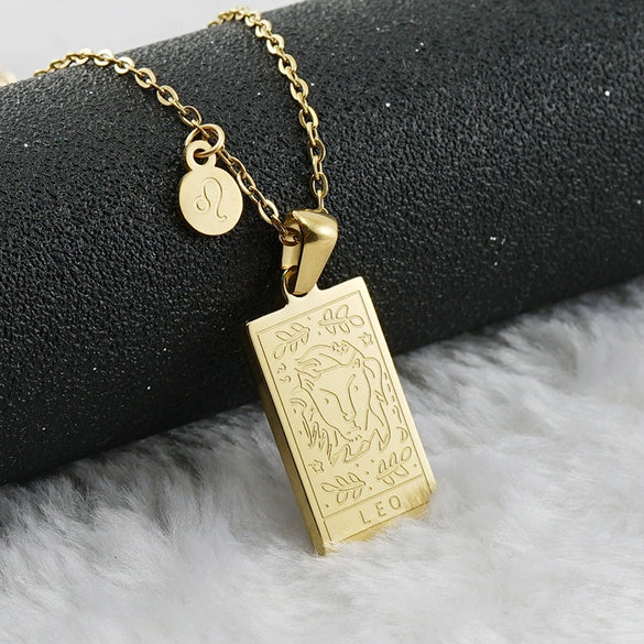 316L Stainless Steel And 316L Stainless Steel Twelve Constellations Pendant Necklace With Cross Chain And Electroplating