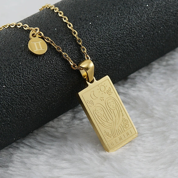 316L Stainless Steel And 316L Stainless Steel Twelve Constellations Pendant Necklace With Cross Chain And Electroplating