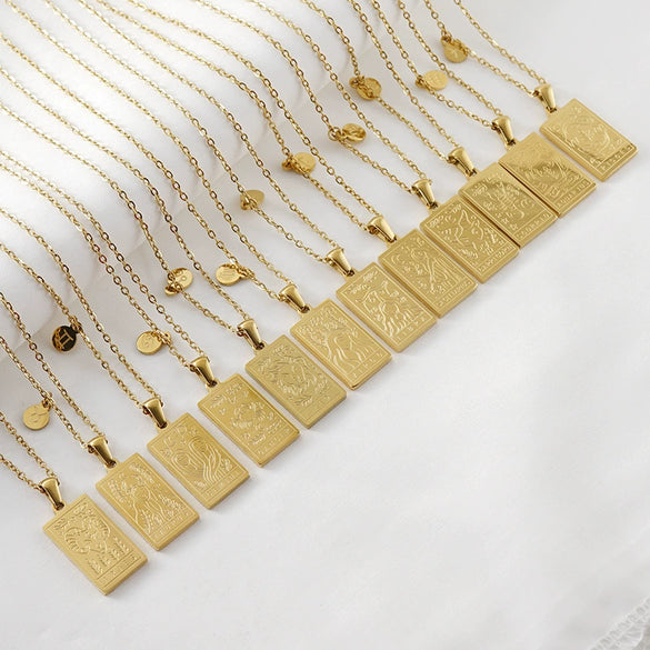 316L Stainless Steel And 316L Stainless Steel Twelve Constellations Pendant Necklace With Cross Chain And Electroplating