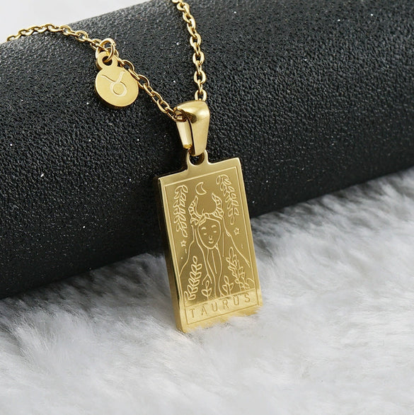 316L Stainless Steel And 316L Stainless Steel Twelve Constellations Pendant Necklace With Cross Chain And Electroplating