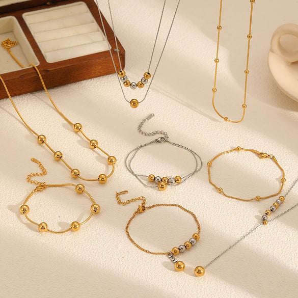 Stainless Steel And Titanium Steel Unisex Highend Necklace And Hand Jewelry With Ballbead And Snake Bone Chain Electroplating Design