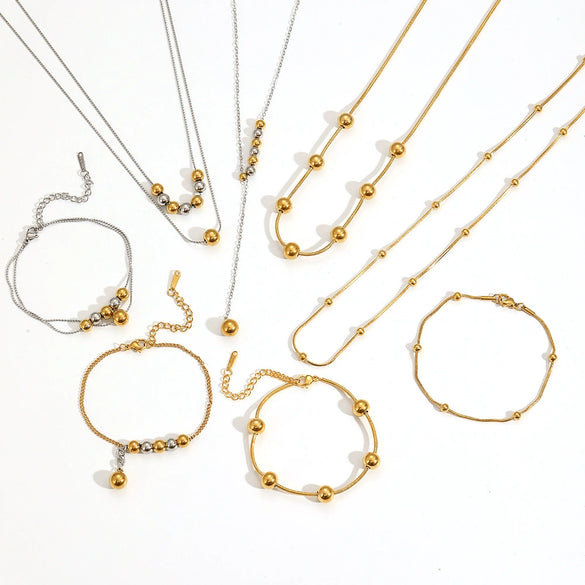 Stainless Steel And Titanium Steel Unisex Highend Necklace And Hand Jewelry With Ballbead And Snake Bone Chain Electroplating Design