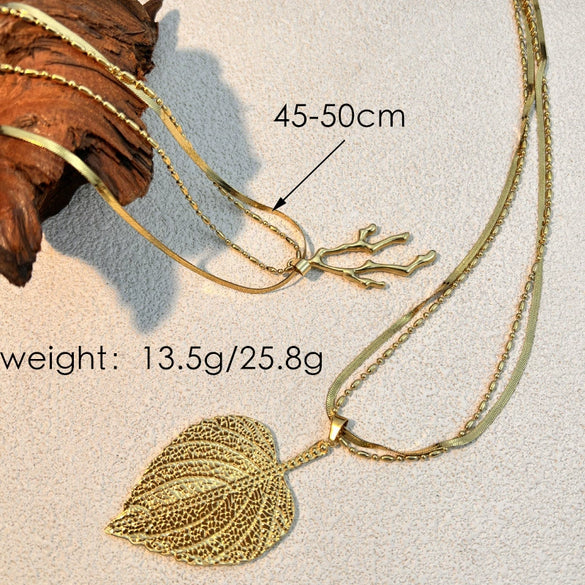 Stainless Steel And Titanium Steel Ushaped Maple Leaf Necklace Retro Minimalist Electroplated Jewelry