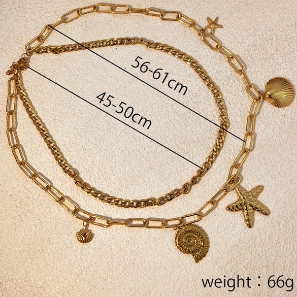Stainless Steel And Titanium Steel Vintage U Shape Starfish Shell Pendant Necklace With Electroplating Process And Cross Chain Style Unisex Jewelry