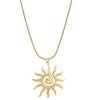 Stainless Steel And Titanium Steel Whirlpool Pattern Hammered Sunflower Pendant Necklace And Ring Set With Snake Bone Chain Electroplated For Women