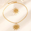 Stainless Steel And Titanium Steel Whirlpool Pattern Hammered Sunflower Pendant Necklace And Ring Set With Snake Bone Chain Electroplated For Women