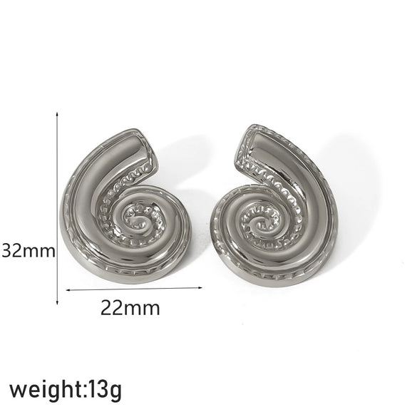 Stainless Steel And Titanium Steel Women's Highend Geometric Croissant Conch Earrings 18K Goldplated