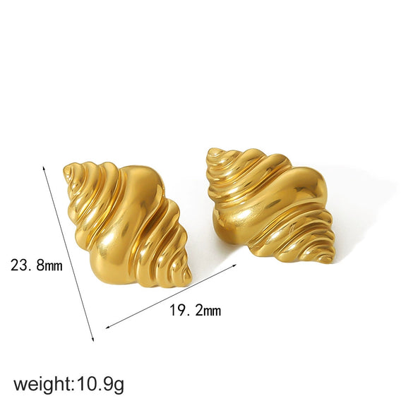 Stainless Steel And Titanium Steel Women's Highend Geometric Croissant Conch Earrings 18K Goldplated