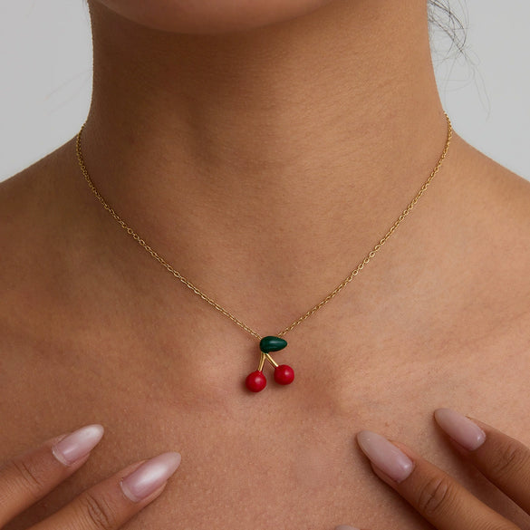 Stainless Steel And Titanium Steel Women's Light Luxury Niche Cherry Necklace With Electroplating