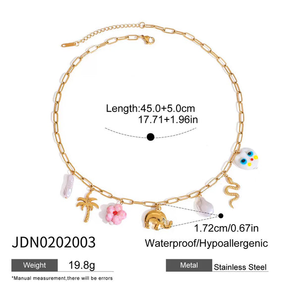 Stainless Steel And Titanium Steel Women's Necklace With Coconut Tree Flower Snake Elements And Electroplating Design