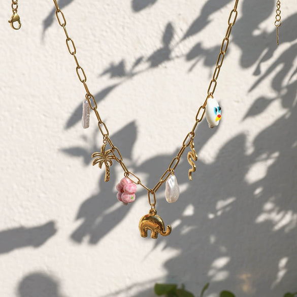 Stainless Steel And Titanium Steel Women's Necklace With Coconut Tree Flower Snake Elements And Electroplating Design