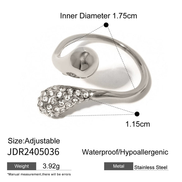 Stainless Steel And Zircon Opening Ring With Geometric Design And Electroplating For Women