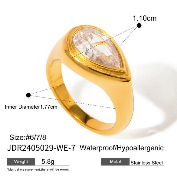 Stainless Steel And Zircon Opening Ring With Geometric Design And Electroplating For Women