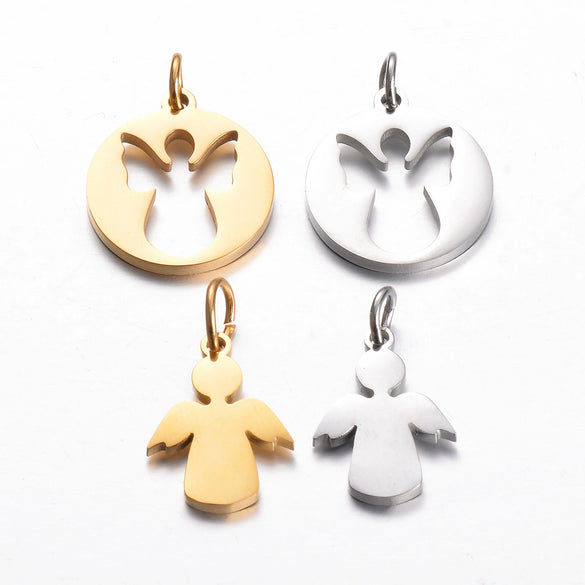 Stainless Steel Angel Cut Out Pendant Diy Necklace Bracelet Hanging Ring Accessories Electroplated