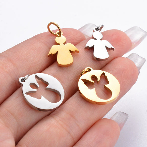 Stainless Steel Angel Cut Out Pendant Diy Necklace Bracelet Hanging Ring Accessories Electroplated