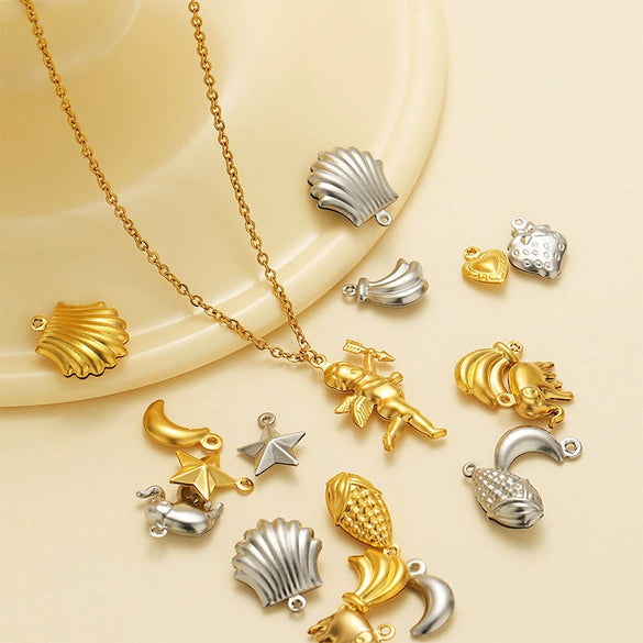 Stainless Steel Angel Heart Corn Hollow Pendant Accessories For Ladies Jewelry Diy