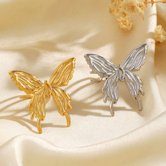 Stainless Steel Animal Butterfly Ring For Women With Electroplating