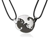Stainless Steel Animal Cat Pendant Couple Necklace With Black And White Kitten Embrace Round Design On Leather Rope Chain