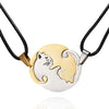 Stainless Steel Animal Cat Pendant Couple Necklace With Black And White Kitten Embrace Round Design On Leather Rope Chain