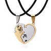 Stainless Steel Animal Cat Pendant Couple Necklace With Black And White Kitten Embrace Round Design On Leather Rope Chain