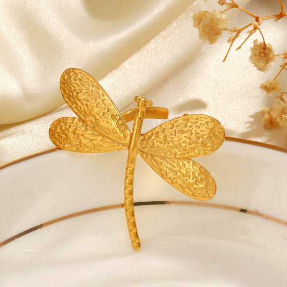 Stainless Steel Animal Dragonfly Ring Electroplated Simple Style For Women