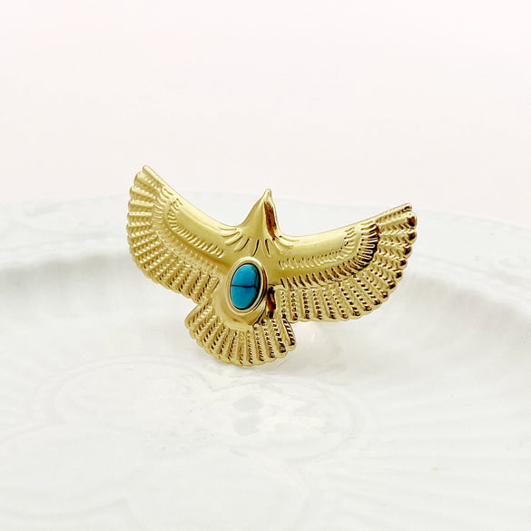 Stainless Steel Animal Eagle Open Ring With Flying Bird Wings Electroplated