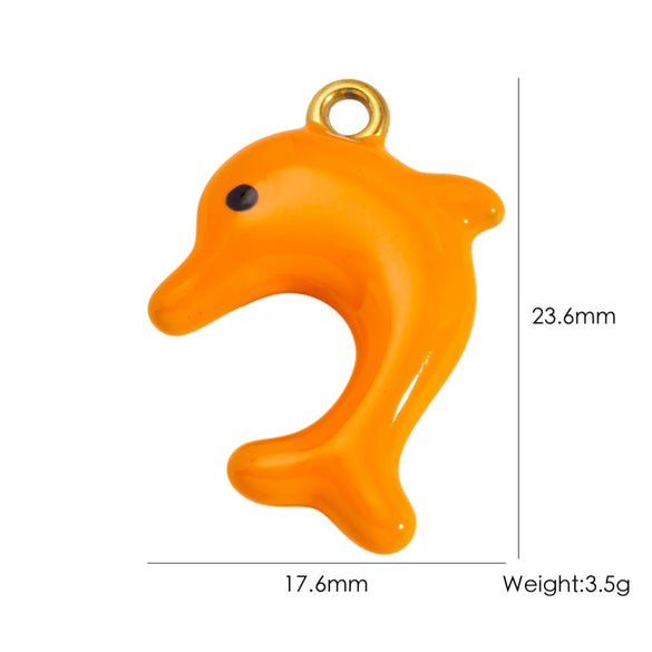 Stainless Steel Animal Style Oil Dripping Marine Series Pendant Diy Jewelry Accessories With Real Gold Electroplated Dolphin And Tropical Fish
